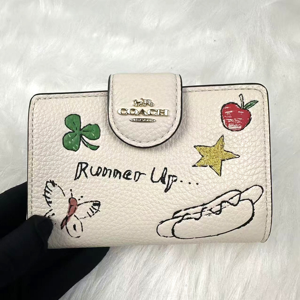 Coach Medium Corner Zip Wallet With Sketch Print In Gold/Chalk Multi CAO94 NWT